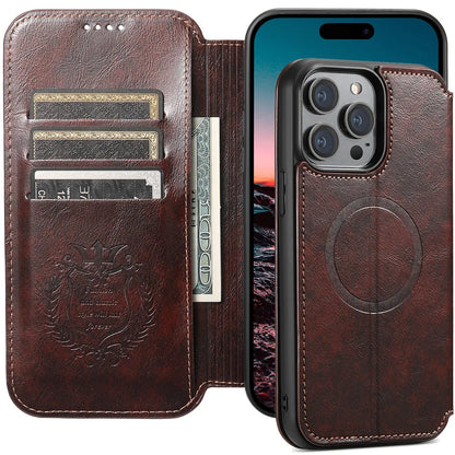 Leather Magnetic Kickstand Case with Card Storage – Dual-Layer Full Coverage for iPhone - Sky-cover
