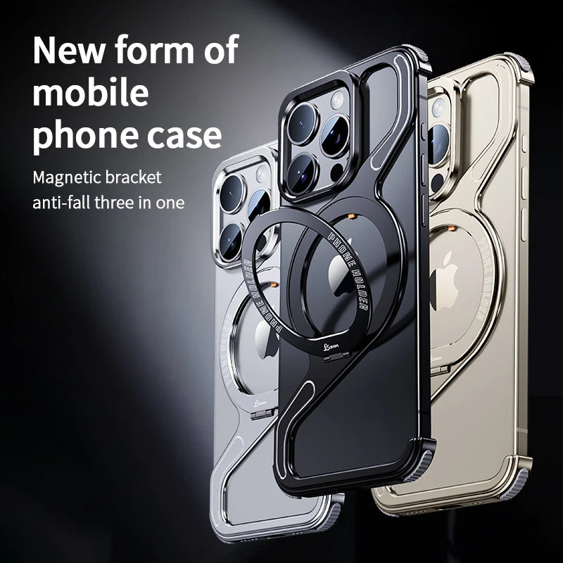 Luxury Metal Z Shape Magnetic Stand Phone Case For iPhone 13 14 15 Pro Max - Titanium Original / For iPhone 15 Pro Max - Sky-cover