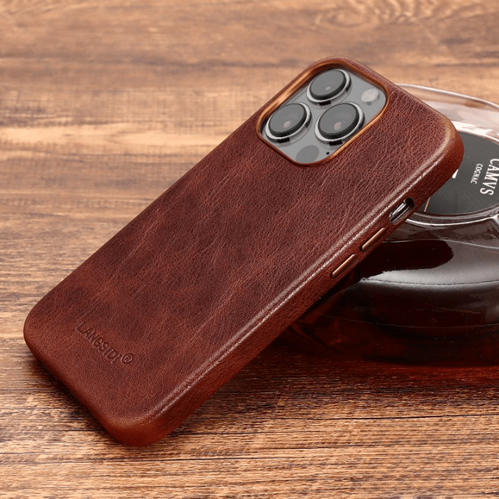 Genuine leather cowhide case compatible with MagSafe Handcrafted Fully - Shockproof cover full protective - Dark Brown / For iPhone 13 - sky-cover