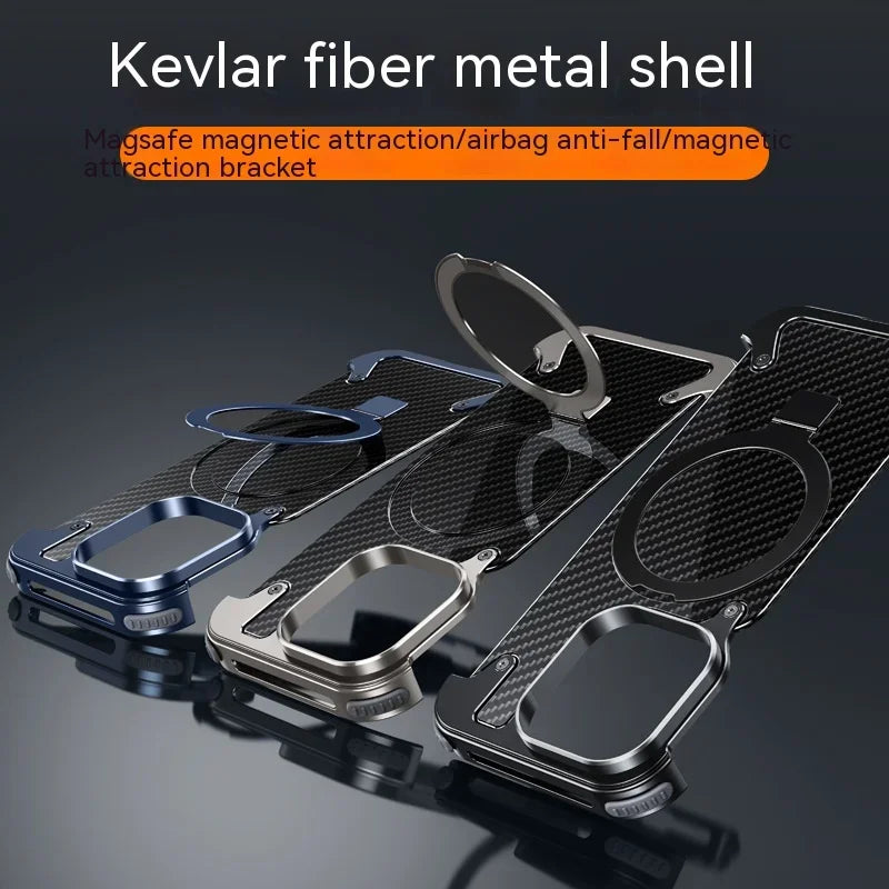 MagSafe Metal Magnetic Phone Holder Case for iPhone 15 14 Pro Max Aluminum Alloy Carbon Fiber Anti-collision - Sky-cover