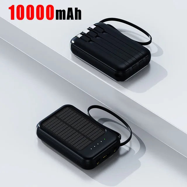 2024 New 10000mAh Solar Power Bank Built-in Four Cable Portable Mini External Battery Powerbank For All phone - Skycover