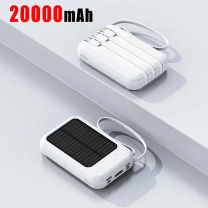 2024 New 20000mAh Solar Power Bank Built-in Four Cable Portable Mini External Battery Powerbank For All phone- Skycover
