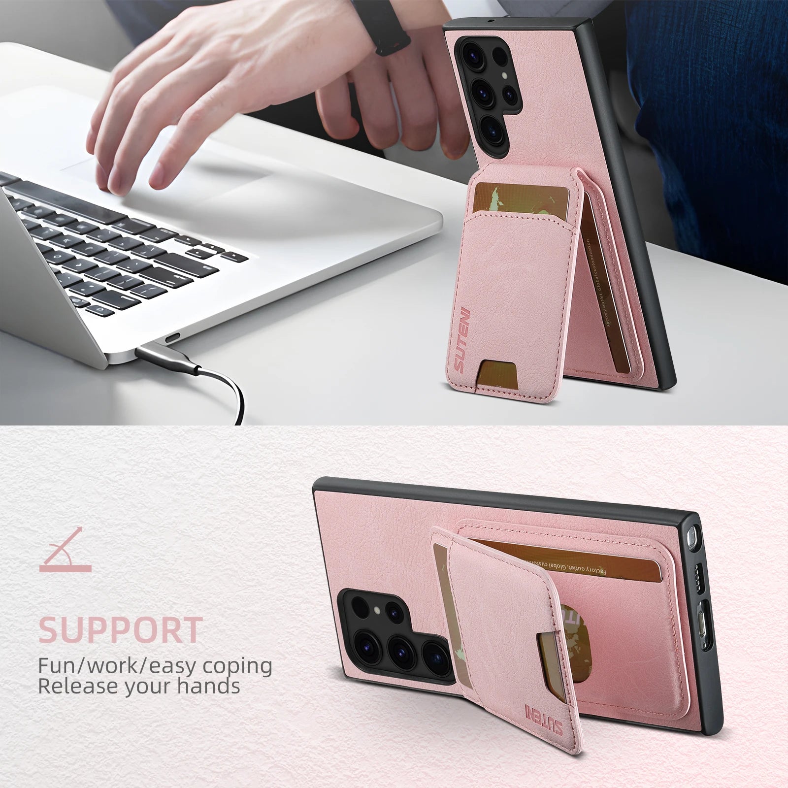 SUTENI Leather Wallet Card Holder Phone Cases For Samsung Galaxy S24 S23 Ultra S22 Plus Note20 - Sky-cover