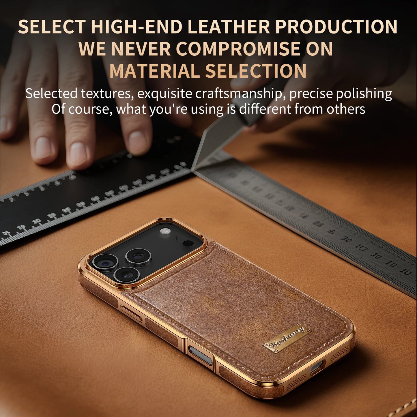 Luxury Leather Flip Phone Case with Slim Metal Holder for iPhone - Sky-cover
