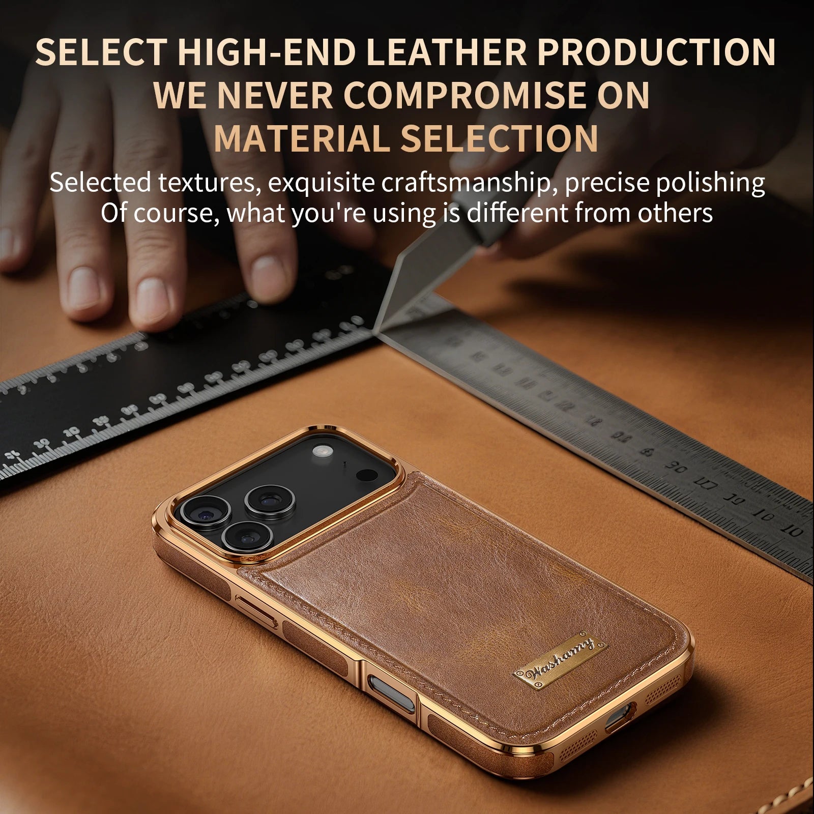 Luxury Leather Flip Phone Case with Slim Metal Holder for iPhone - Sky-cover