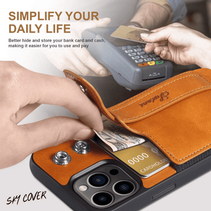 Luxury leather Flip Wallet with Card Slots and Detachable Wristband - sky cover