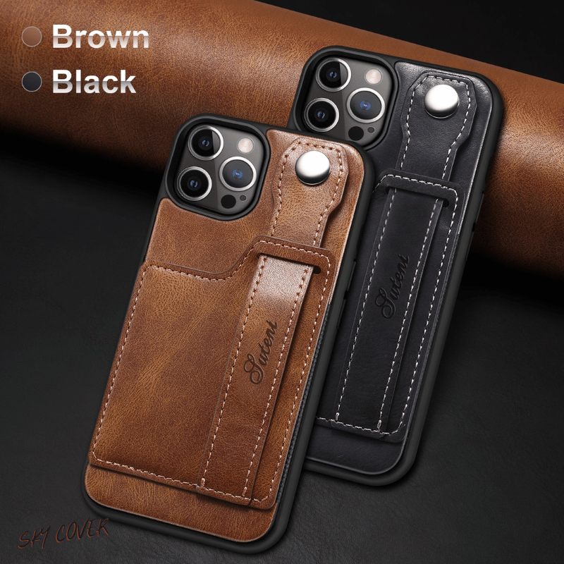 Luxury Case For iPhone 11 12 13 14 15 Pro Max Mini  PU Leather Wallet Cover With Wrist Strap Stand Feature Credit Cards Pocket - skycover