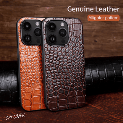 Genuine Leather Phone Case For Apple iPhone 15 14 13 12 11 Pro Max Cowhide Leather Cove - SKYCOVER