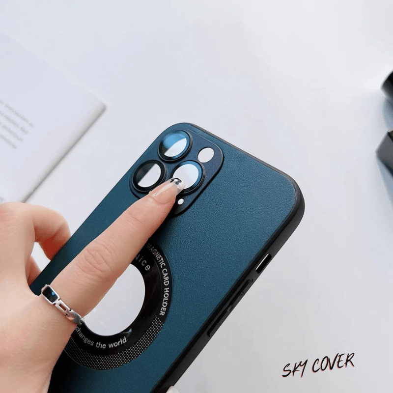 Luxury leather iPhone case with glass camera film Compatible with wireless charging Magsafe - sky-cover