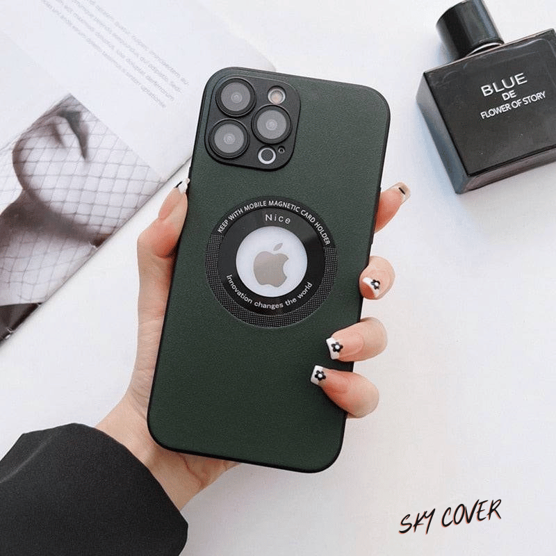 Luxury leather iPhone case with glass camera film Compatible with wireless charging Magsafe - sky cover