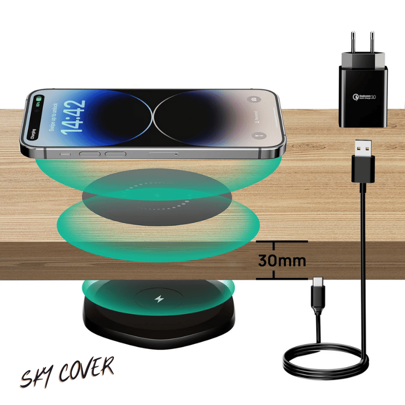 QI Charger 30mm Invisible Under Table Wireless Charger, Desk and Furniture Wireless Charging Station for cell phone - sky-cover