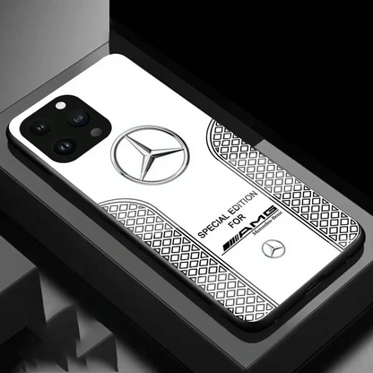 Mercedes Benz Sport Car Cover For iPhone 16 15 14 13 12 series Black With Glass Back - white / For iPhone 16 Pro Max - Sky-cover