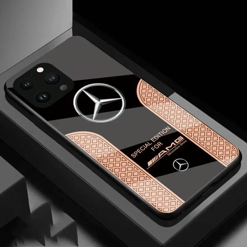 Mercedes Benz Sport Car Cover For iPhone 16 15 14 13 12 series Black With Glass Back - Pink Black / For iPhone 16 Pro Max - Sky-cover