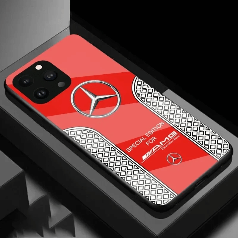 Mercedes Benz Carbon Fiber Sports Car Cover For iPhone 15 14 13 12 11 Pro Black With Glass Back - Sky cover