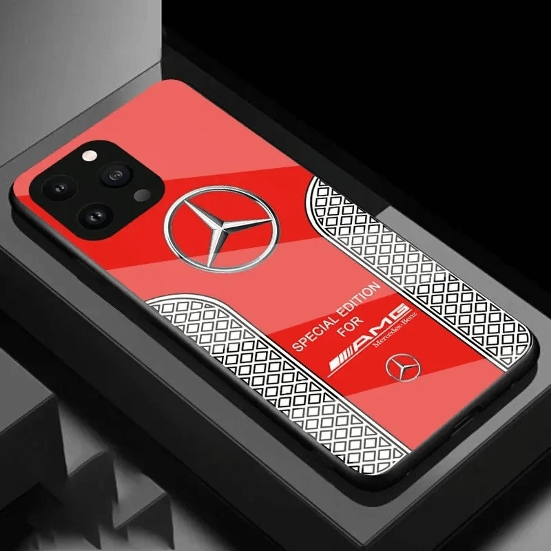 Mercedes Benz Sport Car Cover For iPhone 16 15 14 13 12 series Black With Glass Back - Red / For iPhone 16 Pro Max - Sky-cover