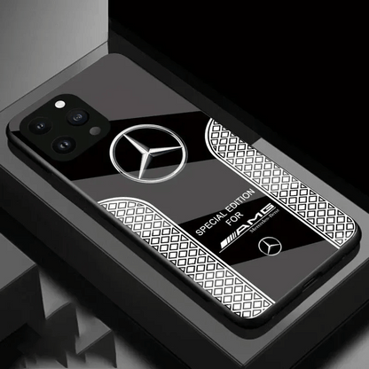 Mercedes Benz Carbon Fiber Sports Car Cover For iPhone 15 14 13 12 11 Pro Black With Glass Back - Sky cover