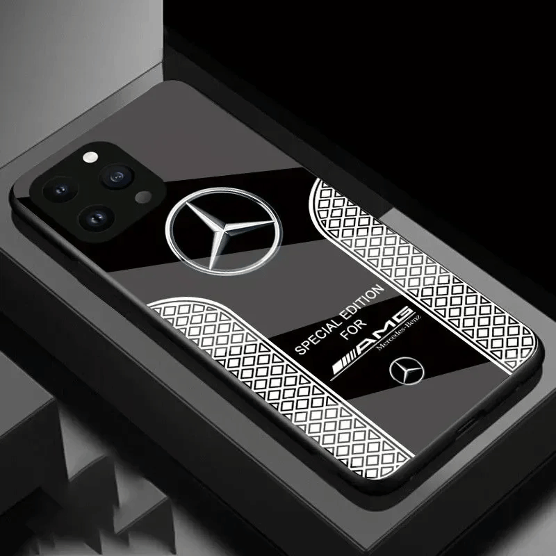 Mercedes Benz Sport Car Cover For iPhone 16 15 14 13 12 series Black With Glass Back - Black / For iPhone 16 Pro Max - Sky-cover