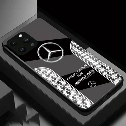 Mercedes Benz Sport Car Cover For iPhone 16 15 14 13 12 series Black With Glass Back - Black / For iPhone 16 Pro Max - Sky-cover