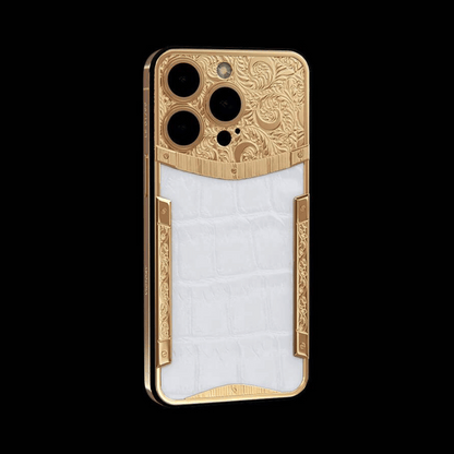 24k Gold plated Cover Pure white crocodile leather insert for iphone 13 pro max - sky cover
