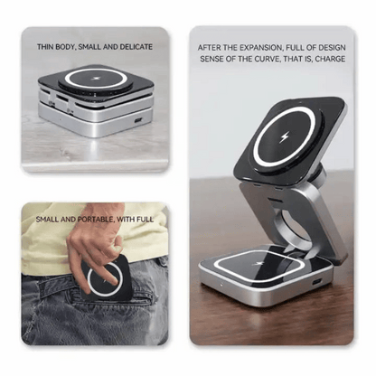 Aluminum Alloy 3 In 1 Foldable Magnetic Wireless Charger for iphone 15,14,13,12 AirPods 3/2 Station - Sky Cover