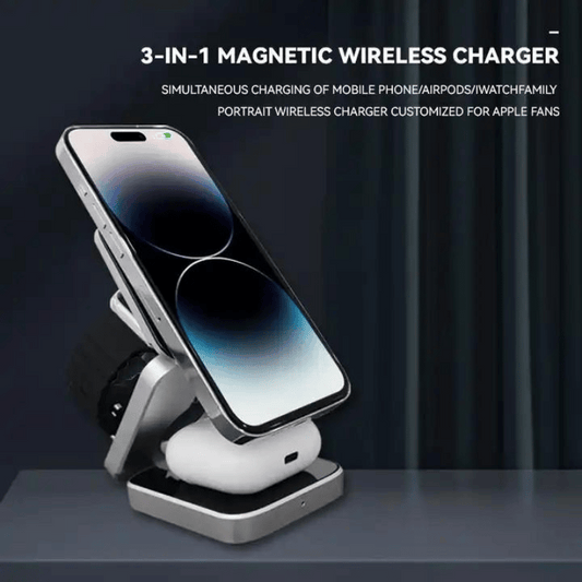 Aluminum Alloy 3 In 1 Foldable Magnetic Wireless Charger for iphone 15,14,13,12 AirPods 3/2 Station - Sky Cover