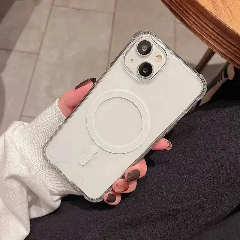 For Magsafe Magnetic Wireless Charge Case For iPhone 16 15 14 13 12 11 Pro Max Plus Phone Shockproof Transparent Hard Cover - Sky-cover