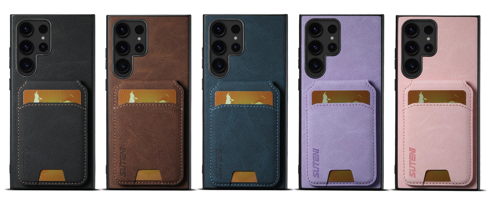 SUTENI Leather Wallet Card Holder Phone Cases For Samsung Galaxy S24 S23 Ultra S22 Plus Note20 - Sky-cover