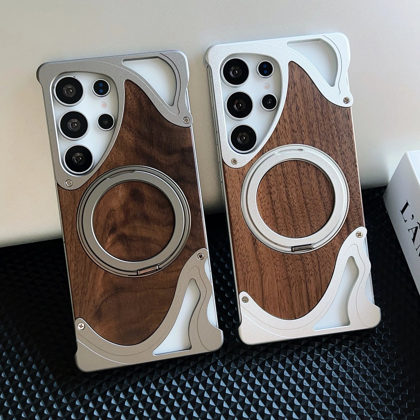 Walnut Wood Metal Case with 360 Degree Rotating Magnetic Holder for Samsung - Sky-cover