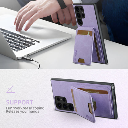 SUTENI Leather Wallet Card Holder Phone Cases For Samsung Galaxy S24 S23 Ultra S22 Plus Note20 - Sky-cover