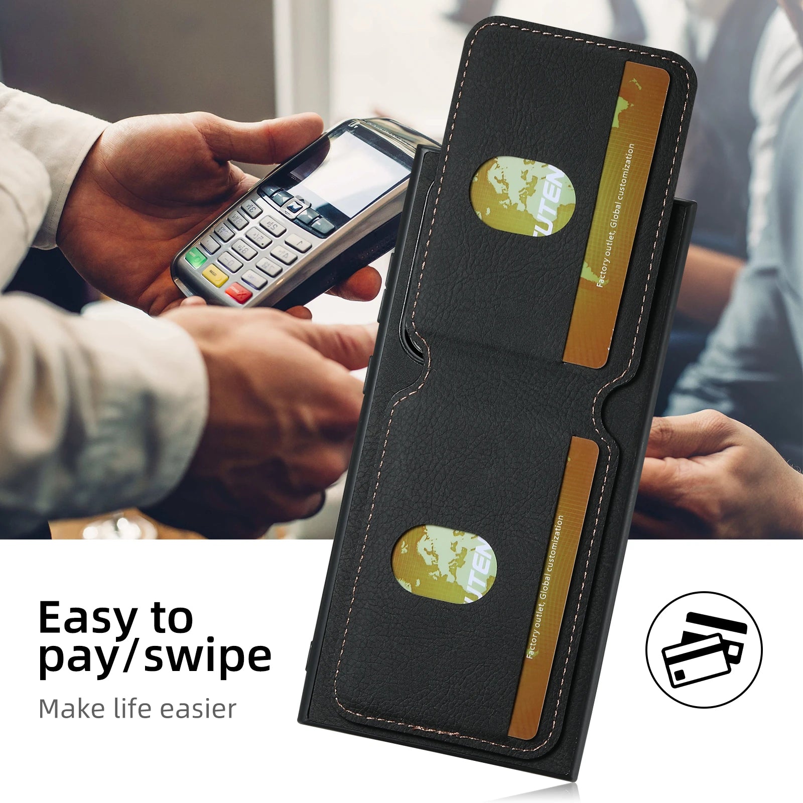 SUTENI Leather Wallet Card Holder Phone Cases For Samsung Galaxy S24 S23 Ultra S22 Plus Note20 - Sky-cover