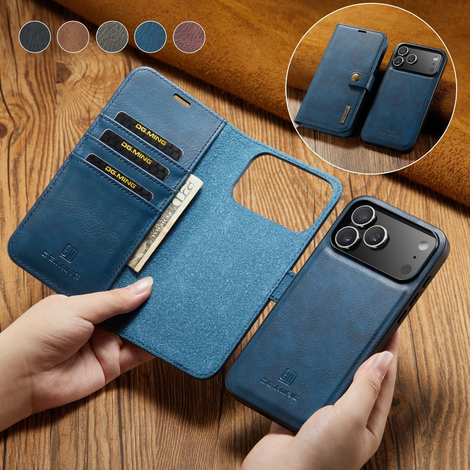 Magnetic Leather Wallet Phone Case with Card Holder – 2-in-1 Foldable Cover for iPhone 17 Series Magnetic Leather Wallet Phone Case with Card Holder – 2-in-1 Foldable Cover for iPhone 17 Series