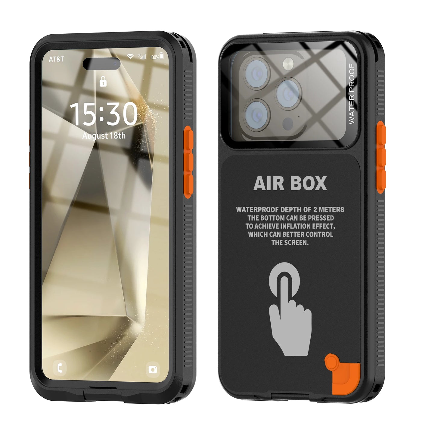 Shellbox Fashion Window Photography Underwater Touch Screen Suitable for iPhone 15 14 13 12 Pro Max IP68 Waterproof Phone Case - Black / For iPhone 15 Pro Max - Sky-cover