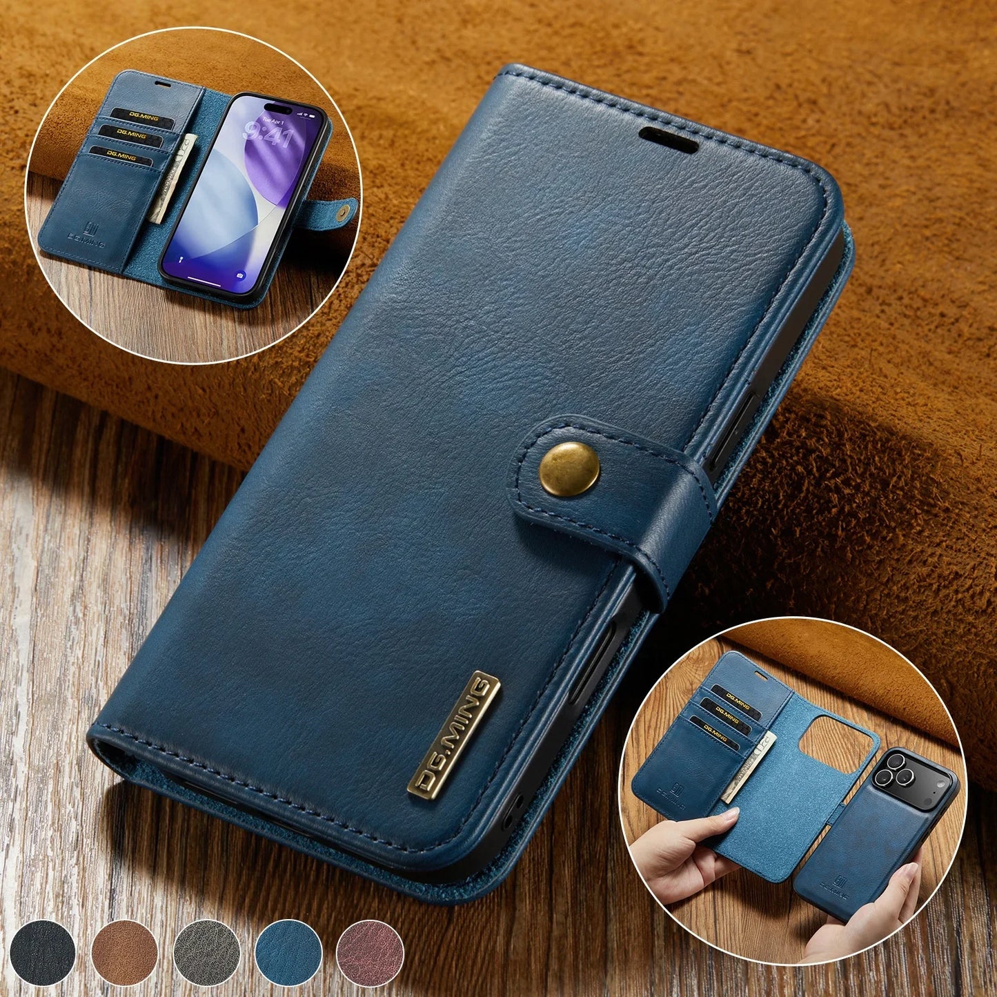 Magnetic Leather Wallet Phone Case with Card Holder – 2-in-1 Foldable Cover for iPhone 17 Series - Sky-cover