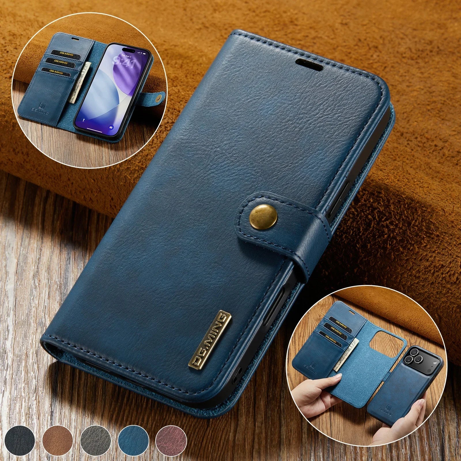 Magnetic Leather Wallet Phone Case with Card Holder – 2-in-1 Foldable Cover for iPhone 17 Series - Sky-cover