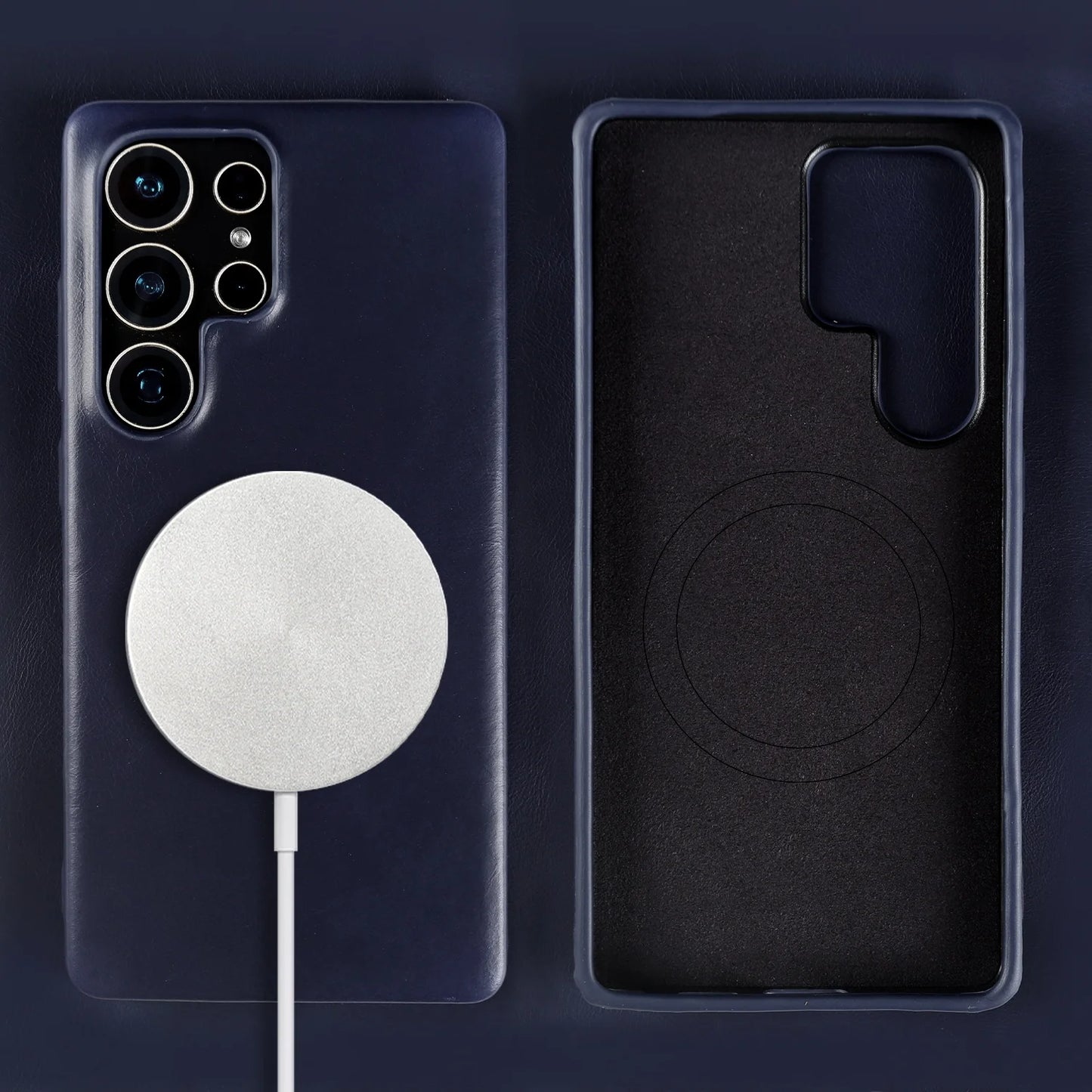 Genuine Leather Magnetic Case for Samsung Galaxy S25 / S24 Series – MagSafe Compatible, Full Coverage - Sky-cover