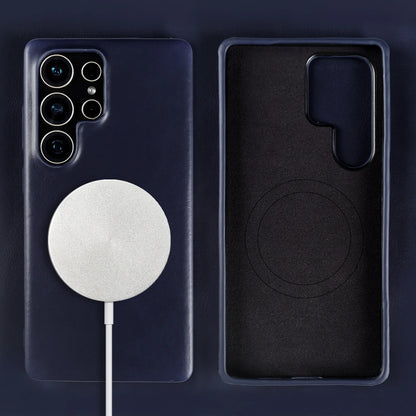 Genuine Leather Magnetic Case for Samsung Galaxy S25 / S24 Series – MagSafe Compatible, Full Coverage - Sky-cover