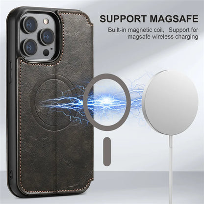 Leather Magnetic Kickstand Case with Card Storage – Dual-Layer Full Coverage for iPhone - Skycover