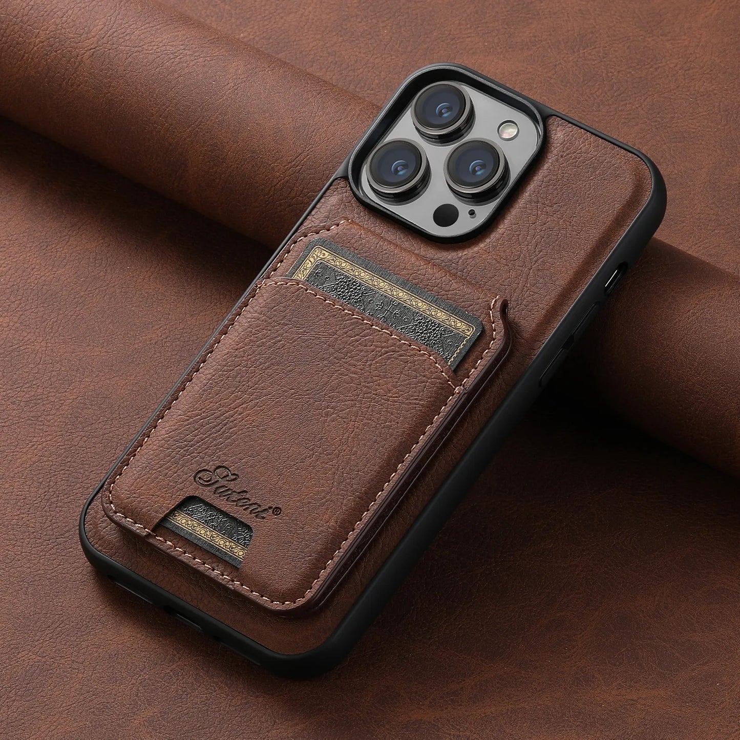 leather wallet Phone Cover Card Holder compatible with MagSafe wireless charging - Brown / For iPhone 12 - sky-cover