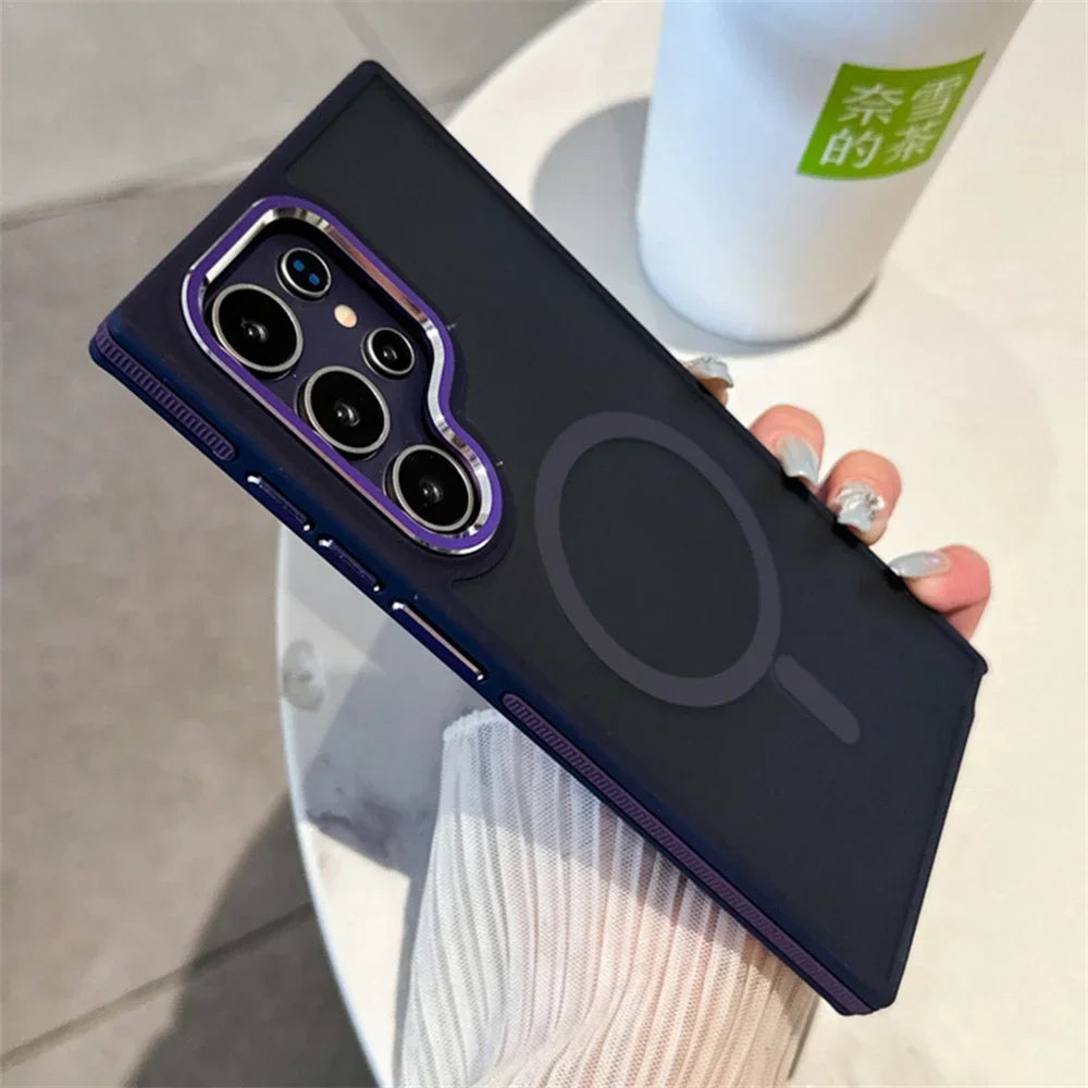 Luxury Matte Magnetic Case For Samsung Galaxy S24 S22 S25 Ultra S23 Plus S23 FE For Magsafe Wireless Charging Shockproof Cover - Sky-cover