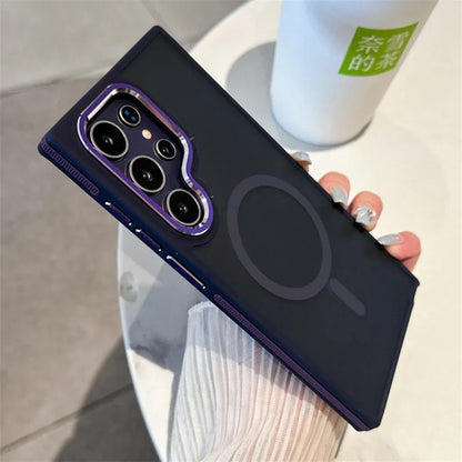 Luxury Matte Magnetic Case For Samsung Galaxy S24 S22 S25 Ultra S23 Plus S23 FE For Magsafe Wireless Charging Shockproof Cover - Sky-cover