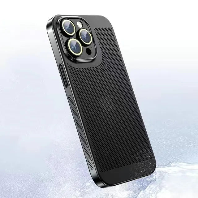 Premium Coating Heat Dissipation Hard Mesh Cooling PC Cover for iPhone with Lens Protector - For iPhone 11 / Black - sky-cover