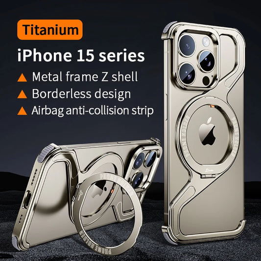 Magnetic Metal Phone Case with Geometric Z-Shape Holder for All iPhone - Sky-cover