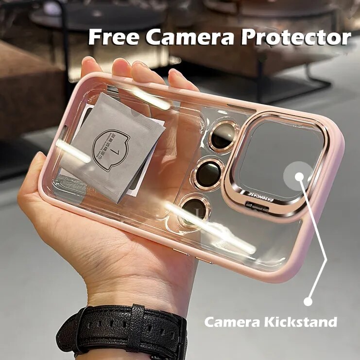 Luxury Metal Camera Protection Ring Lens Holder Case for iPhone - Pink / For iPhone 14 - sky-cover
