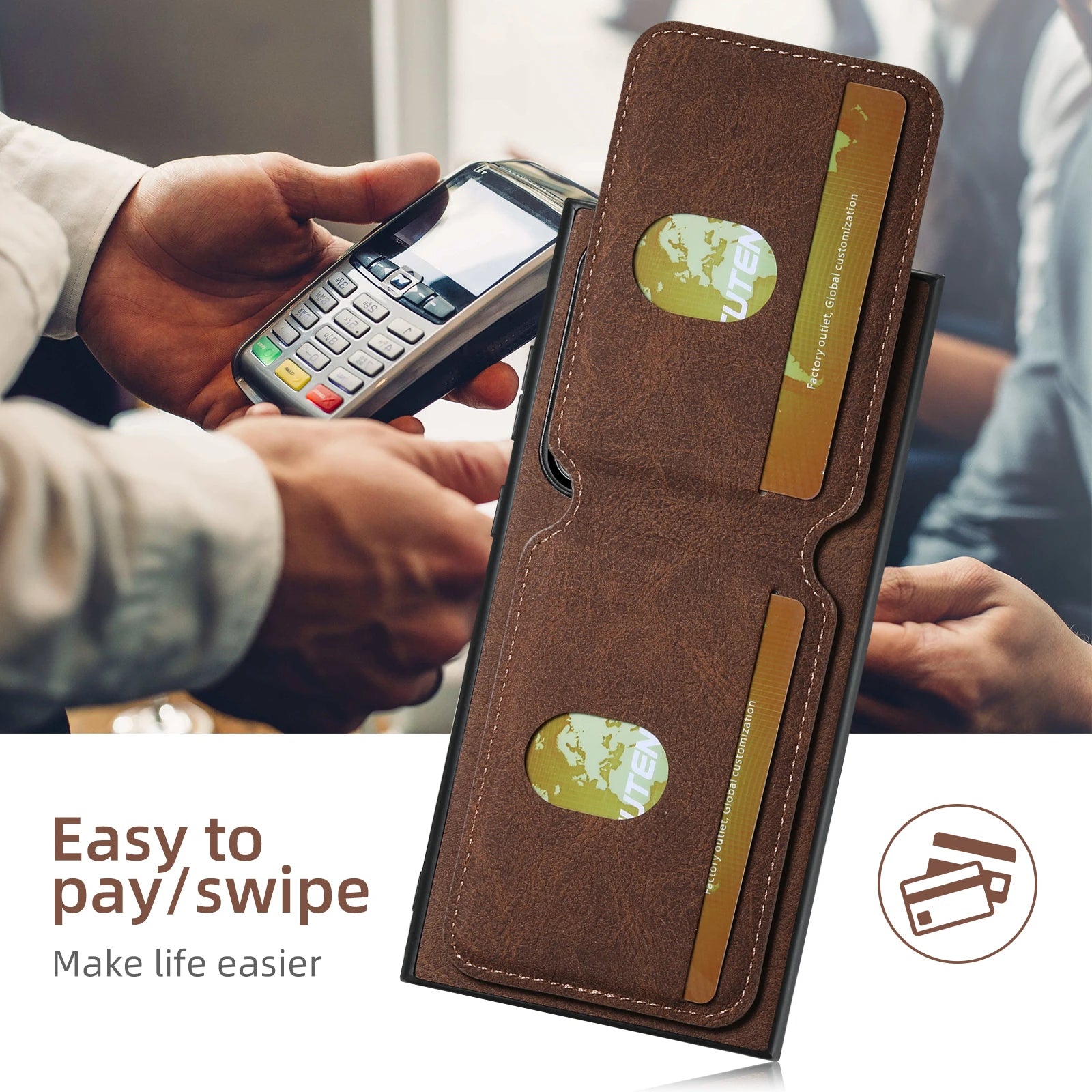 SUTENI Leather Wallet Card Holder Phone Cases For Samsung Galaxy S24 S23 Ultra S22 Plus Note20 - Sky-cover