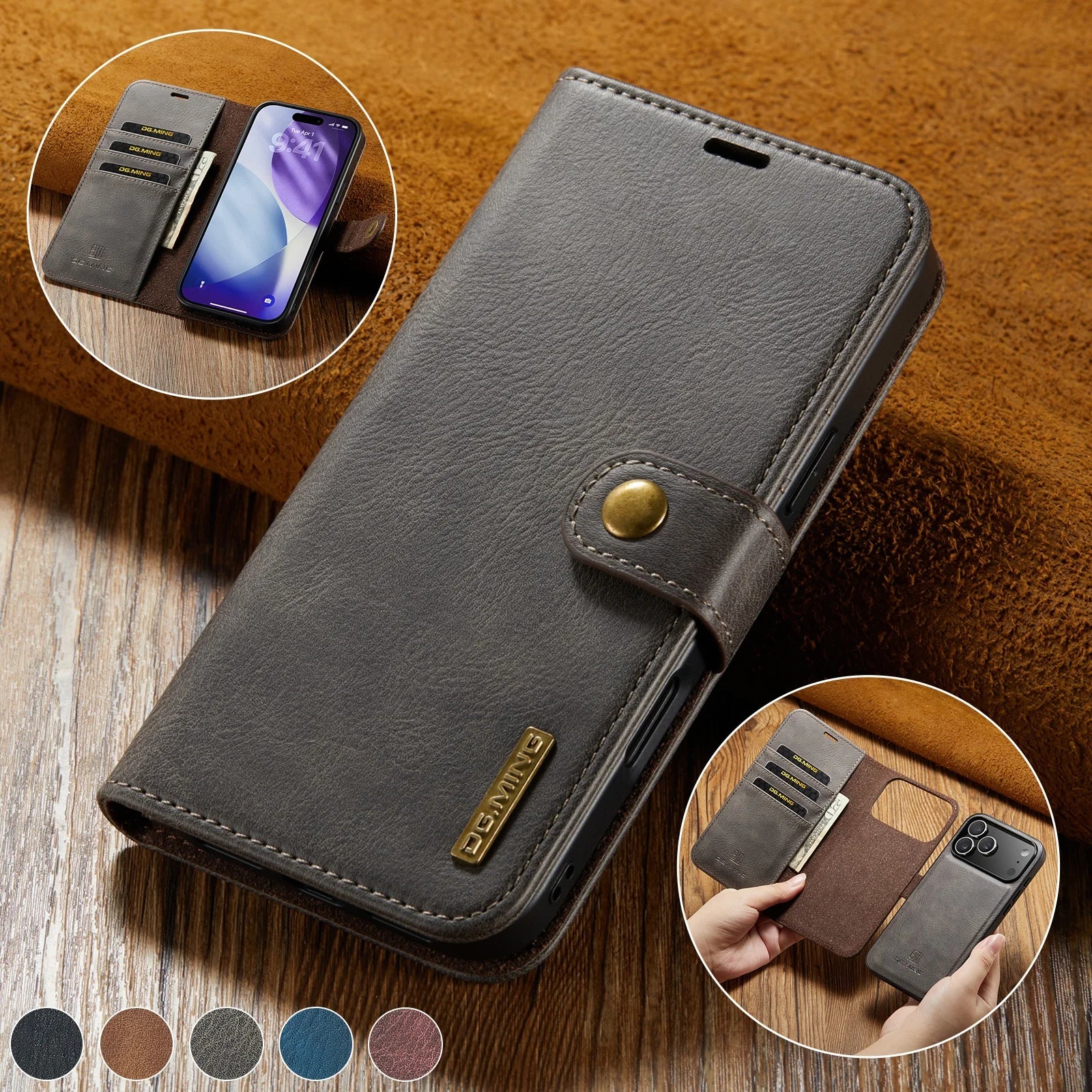 Magnetic Leather Wallet Phone Case with Card Holder – 2-in-1 Foldable Cover for iPhone 17 Series - Sky-cover