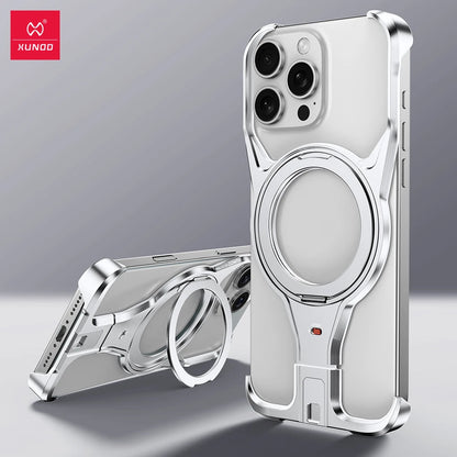 Xundd For iPhone 16 Pro 16 15 Pro Max Aluminum Alloy Protective Frame with 360° Rotatable Magnetic Stand For Wireless Charging - Sky-cover