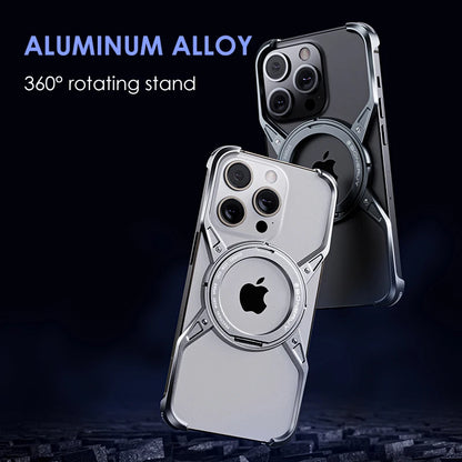 Aluminum Alloy Rimless Magnetic Stand Phone Case For iPhone 15 14 13 16 series Detachable Metal Magsafe Cooling Shockproof Cover - SKYCOVER