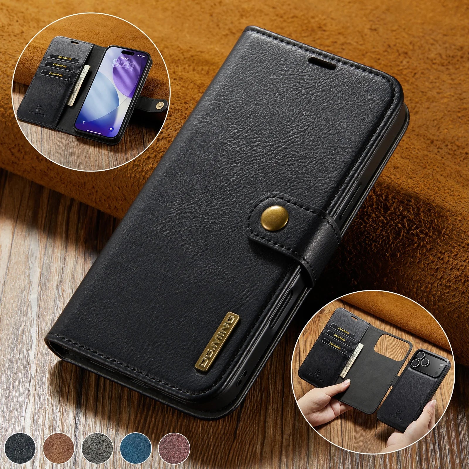 Magnetic Leather Wallet Phone Case with Card Holder – 2-in-1 Foldable Cover for iPhone 17 Series - Sky-cover
