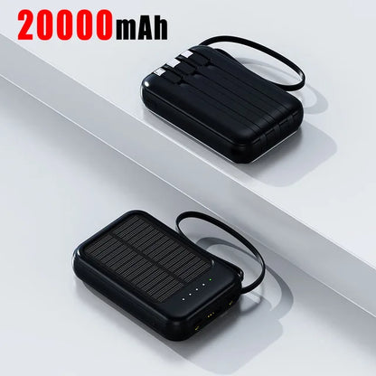 2024 New 20000mAh Solar Power Bank Built-in Four Cable Portable Mini External Battery Powerbank For All phone- Skycover