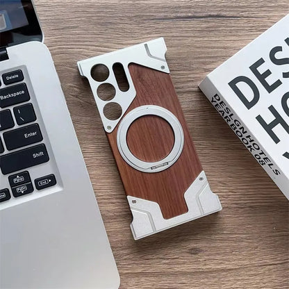 luxury Walnut metal case with 360-degree rotating magnetic stand - Sky-cover